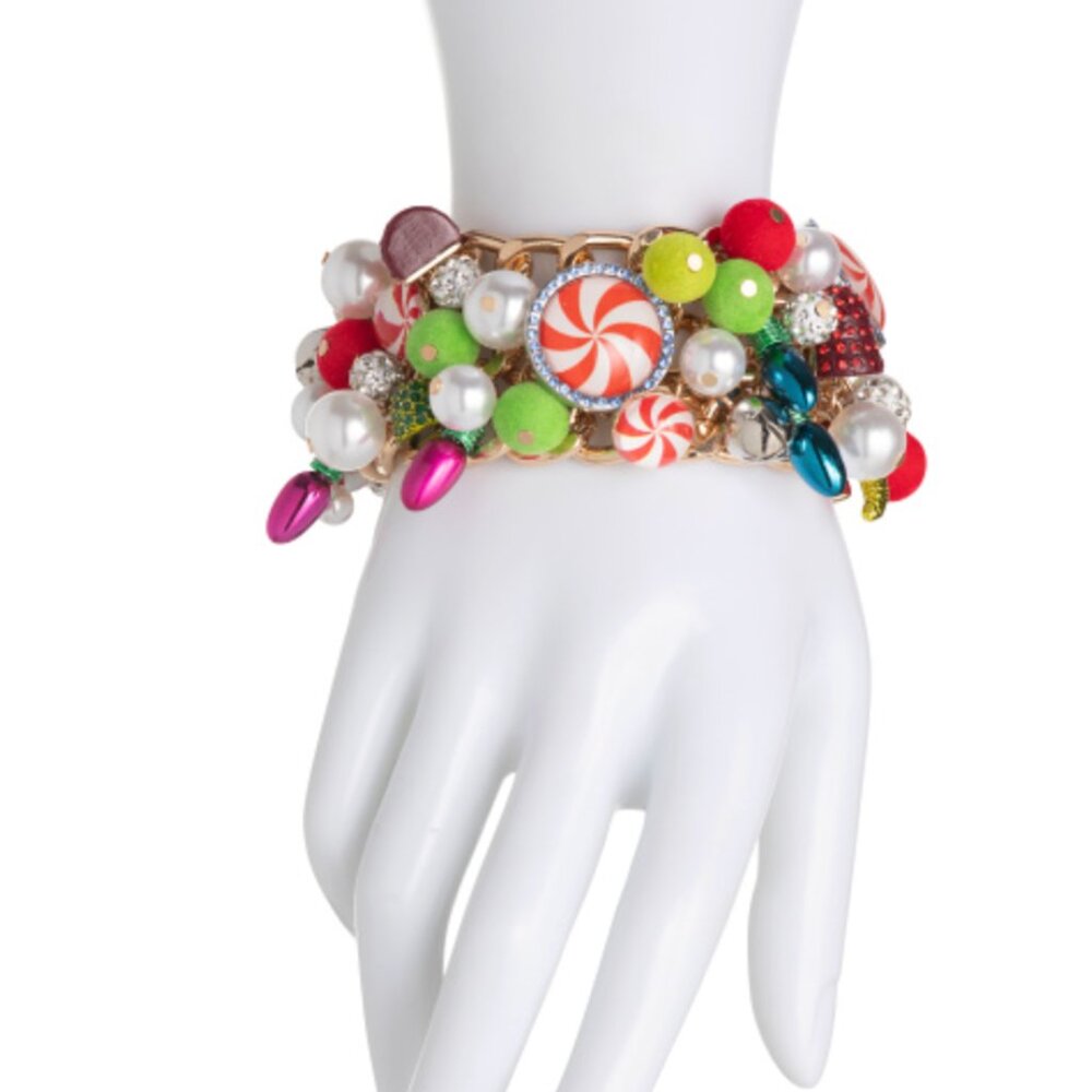 NWT BETSEY JOHNSON HOLIDAY CANDY STATEMENT BRACELET GOLD TONE MULTI $168 - Picture 2 of 6